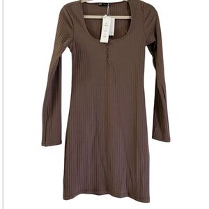 Zara Chocolate Long Sleeve Ribbed Dress